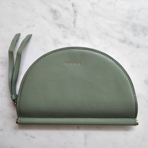 Polene Half Moon Zip Around Wallet in Sage Pistachio Green Color
